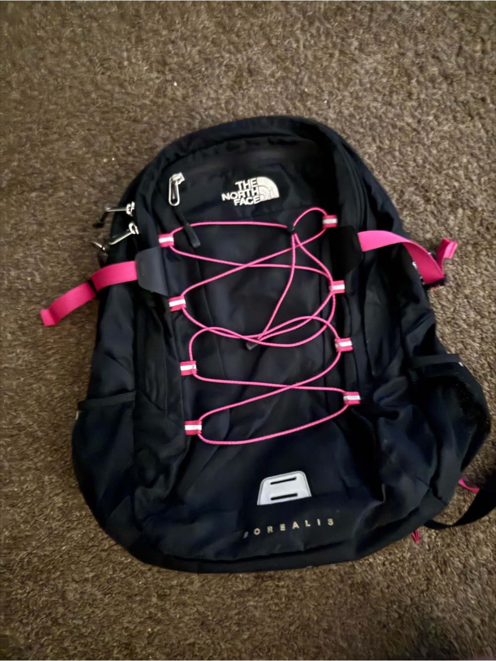 The North Face Black Backpack with Pink Accents